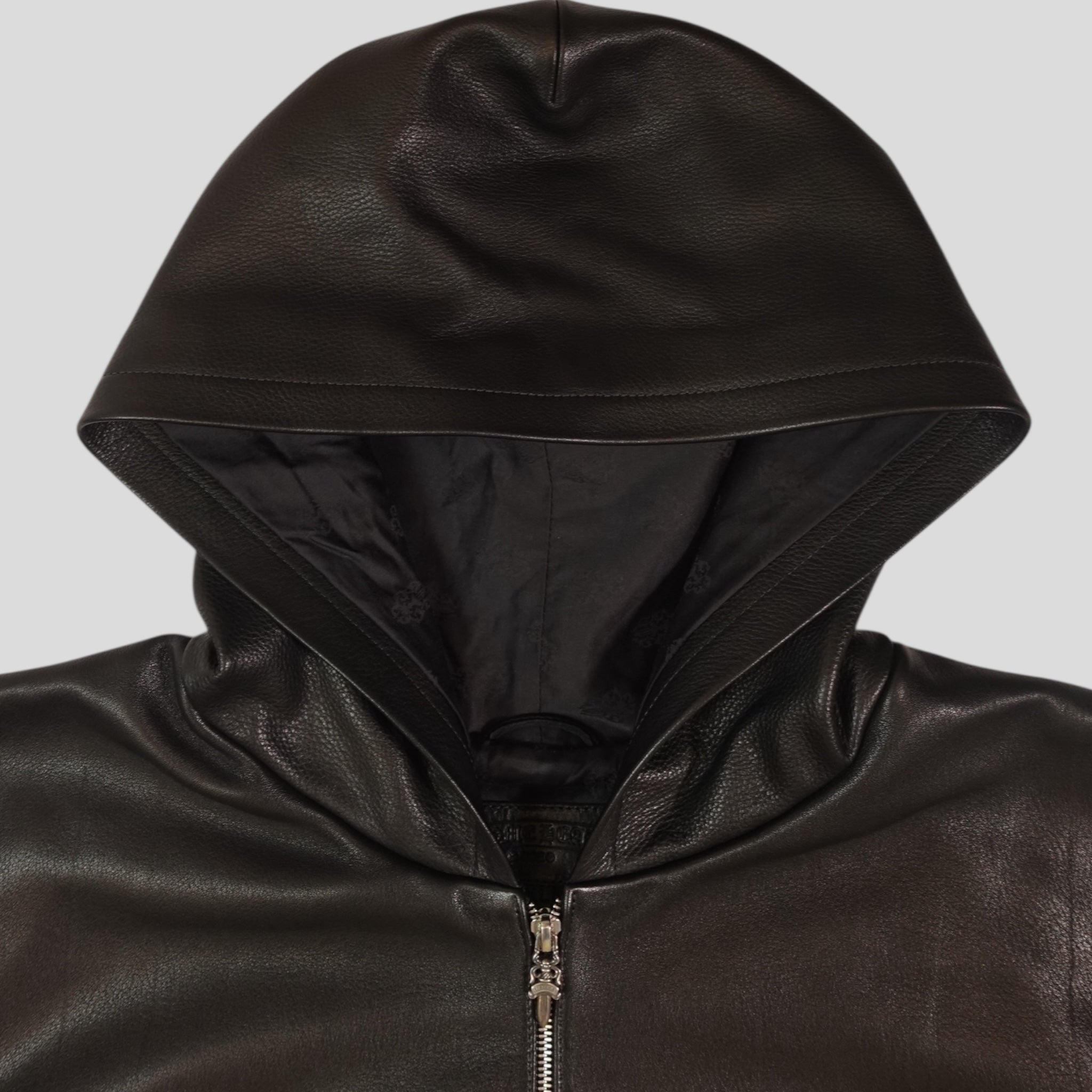 Chrome Hearts Leather Zip Up Hoodie in Black