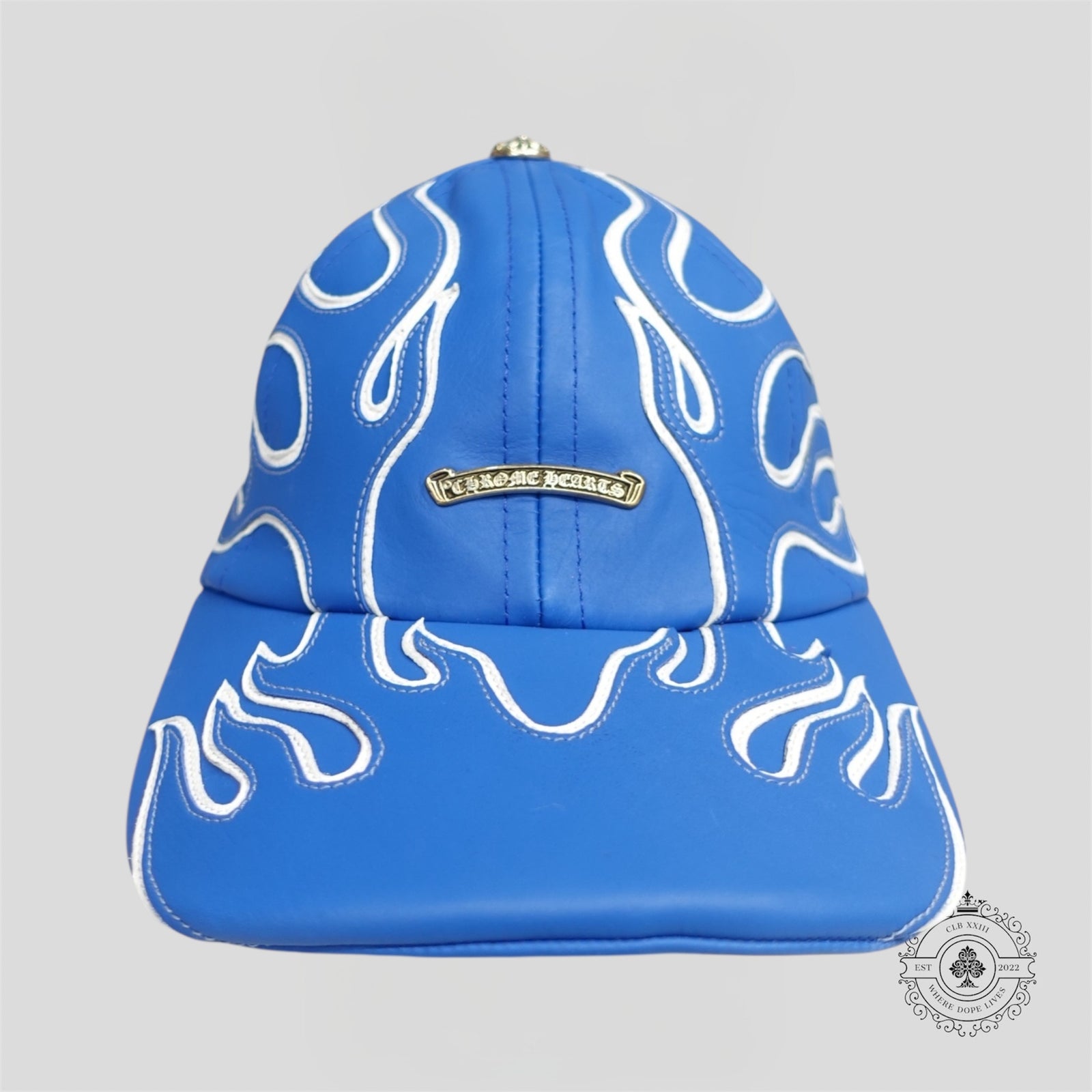 Chrome Hearts Leather Flame Patch 6 Panel Hat in Blue