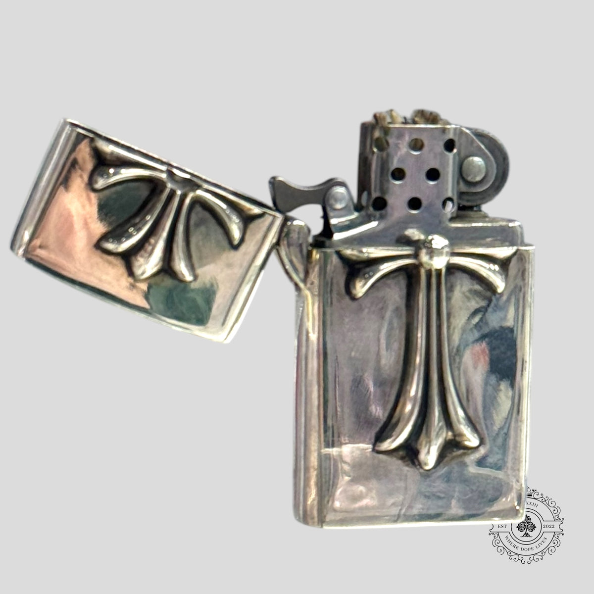 Chrome Hearts Silver Cross Zippo Lighter