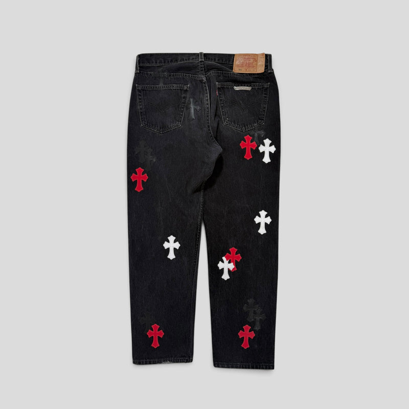 Chrome Hearts Red White Patch Jeans