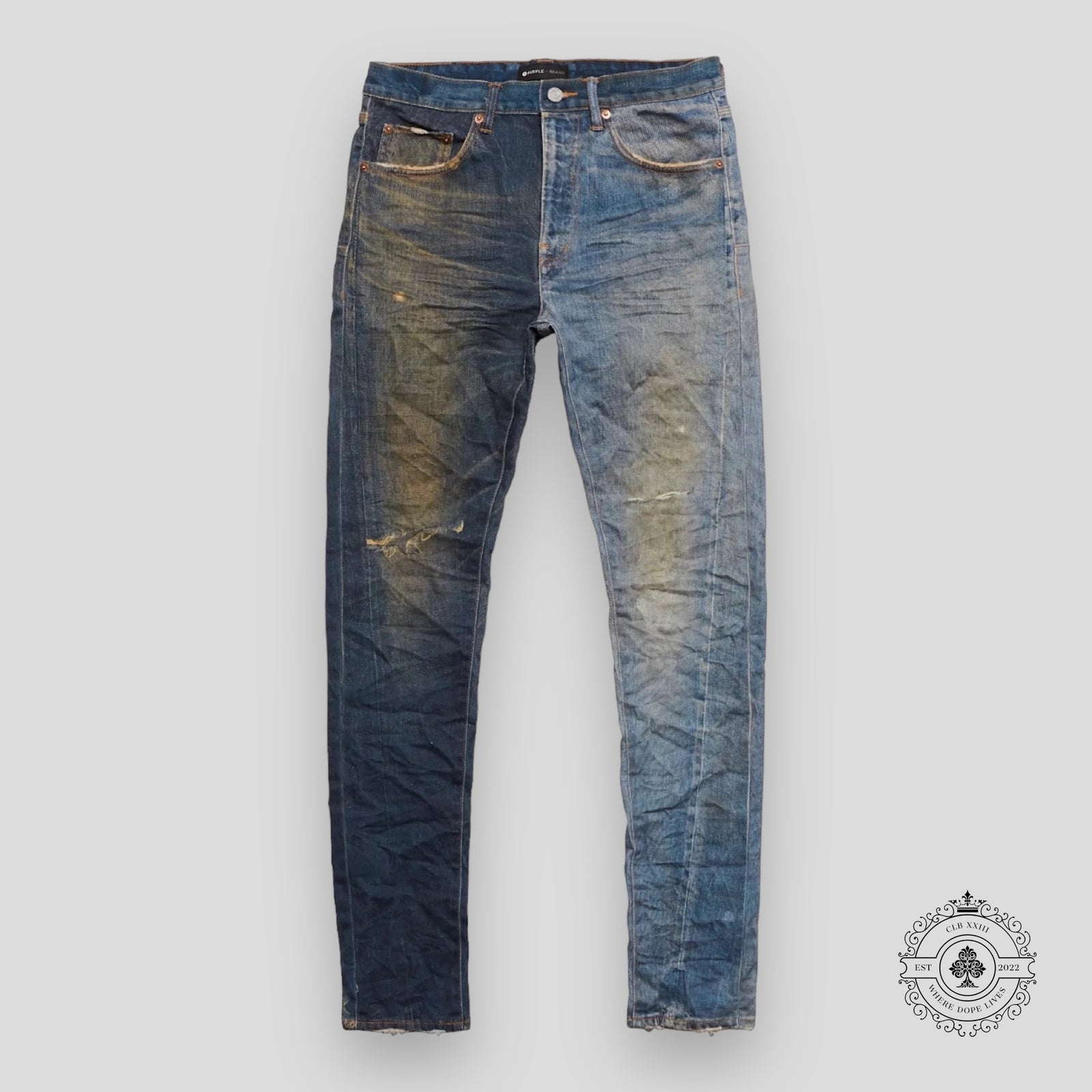 Purple Brand Dirty Mid-Dark Indigo Printed Denim Jeans