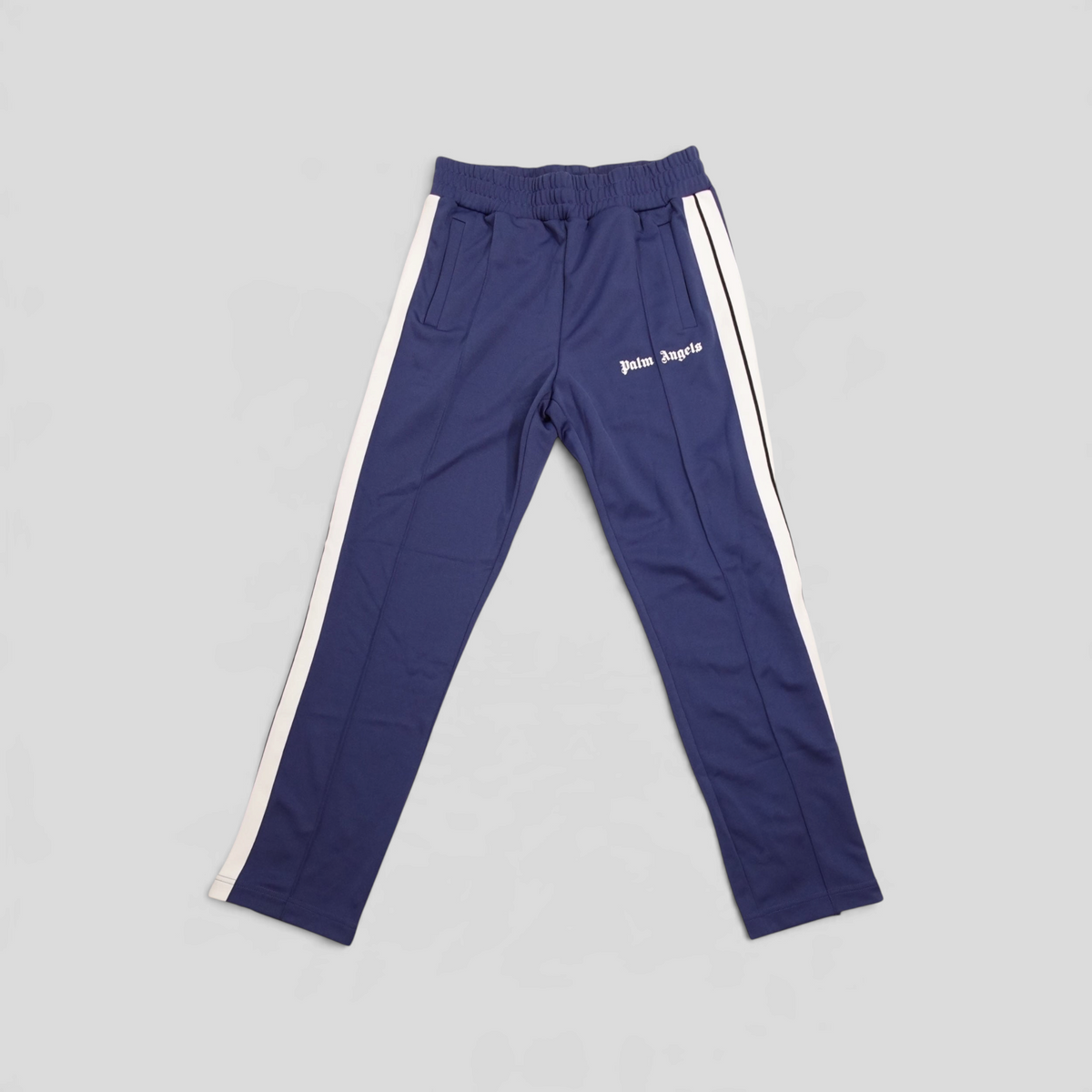 CLB XXIII Palm Angels navy polyester track pants with white side stripes and logo detail