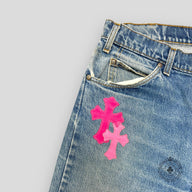 Chrome Hearts Pink Cross Patch Jeans