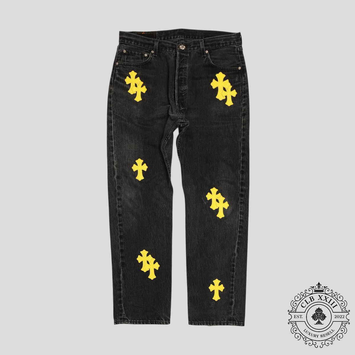 Chrome Hearts Cross Patch Jeans in Black/Yellow