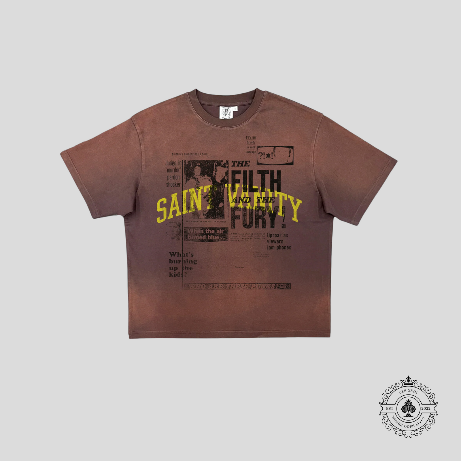 Saint Vanity Newspaper Tee in Brown