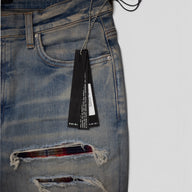 AMIRI PLAID THRASHER JEANS - CLAY INDIGO