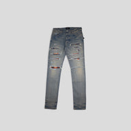 AMIRI PLAID THRASHER JEANS - CLAY INDIGO