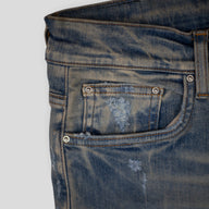 AMIRI PLAID THRASHER JEANS - CLAY INDIGO
