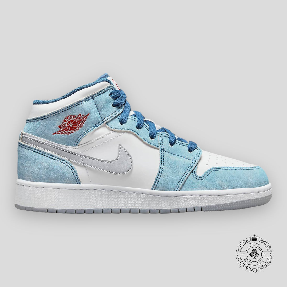 Air Jordan 1 Mid GS French Blue Light Steel