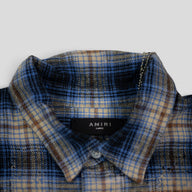 Amiri Bleached Heavy Flannel Button Up in Petrol Blue