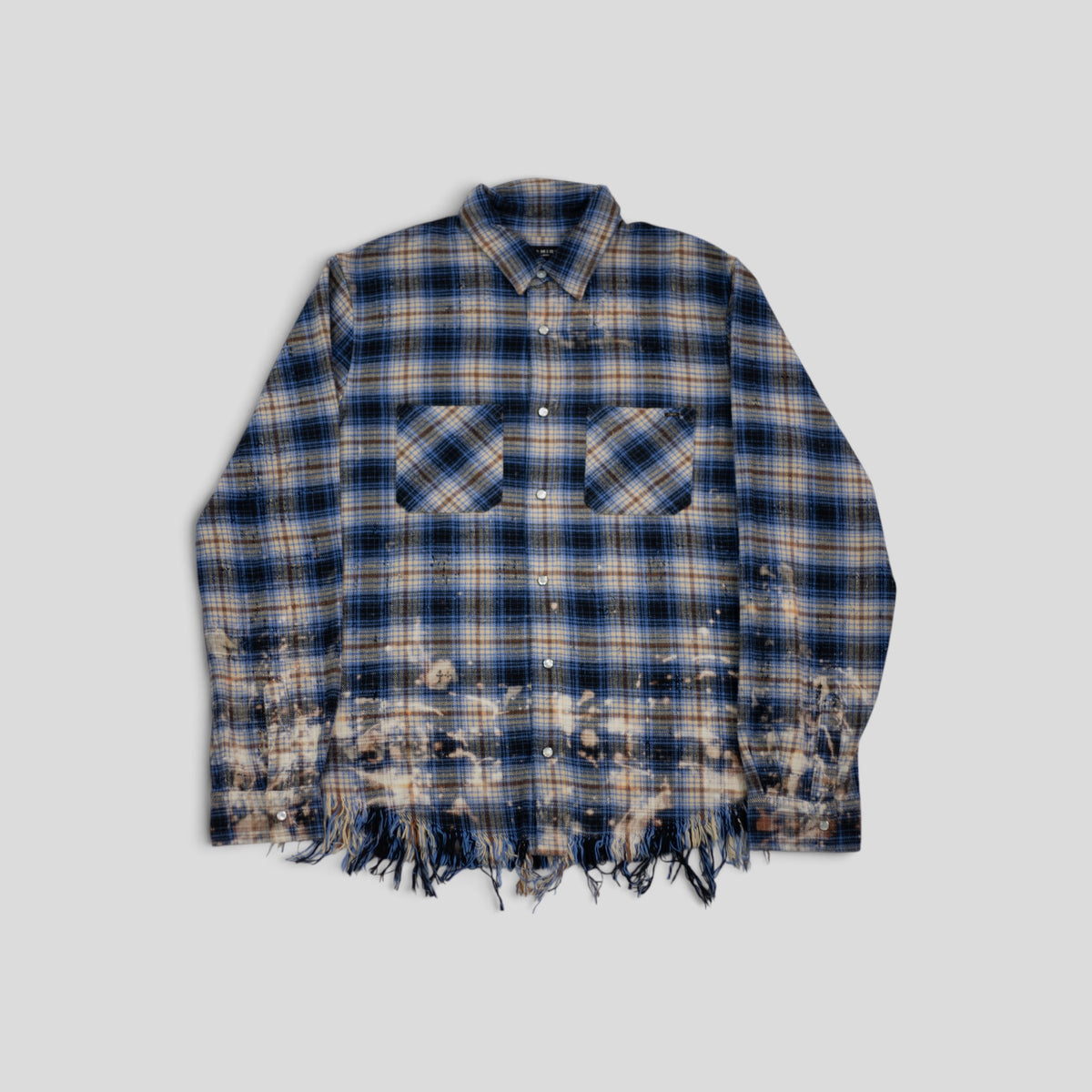 Amiri Bleached Heavy Flannel Button Up in Petrol Blue