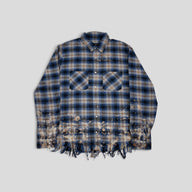 Amiri Bleached Heavy Flannel Button Up in Petrol Blue