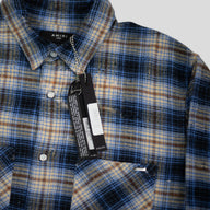Amiri Bleached Heavy Flannel Button Up in Petrol Blue