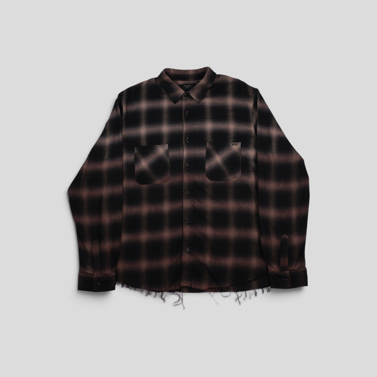Amiri Gradient Shadow Plaid Shirt in Dark Brown