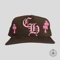 Chrome Hearts Leather Cross Patch Hat in Brown / Pink
