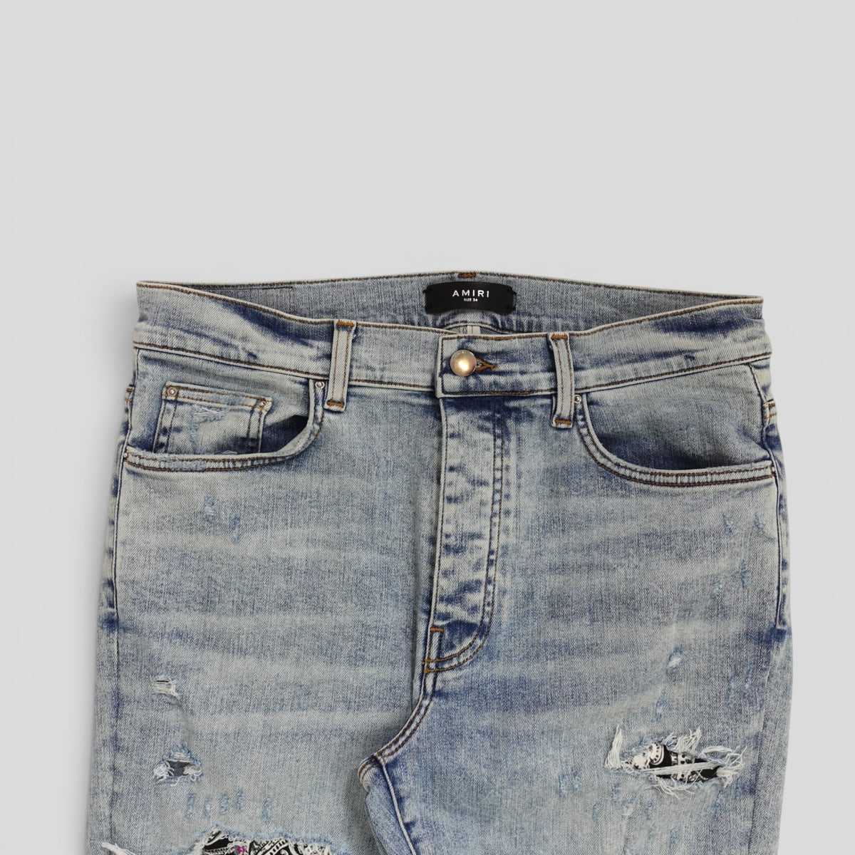 Amiri Pajama Art Patch Jeans in Light Vintage