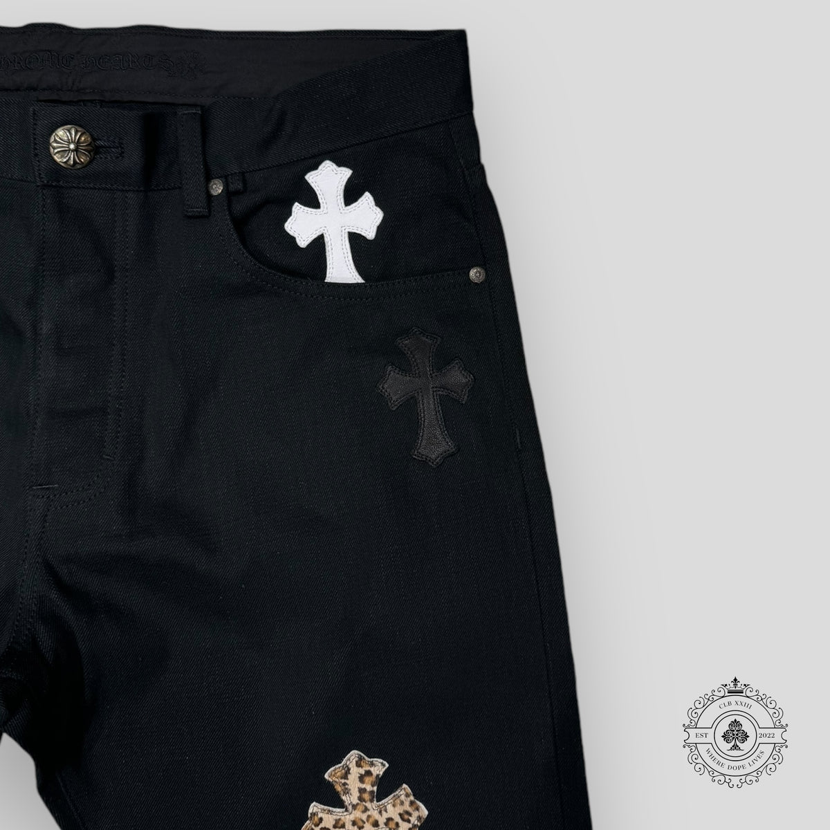 Chrome Hearts Cross Patch Raw Denim Jeans