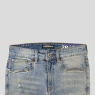Serenede Distressed Fitted Denim Jeans in Light Wash