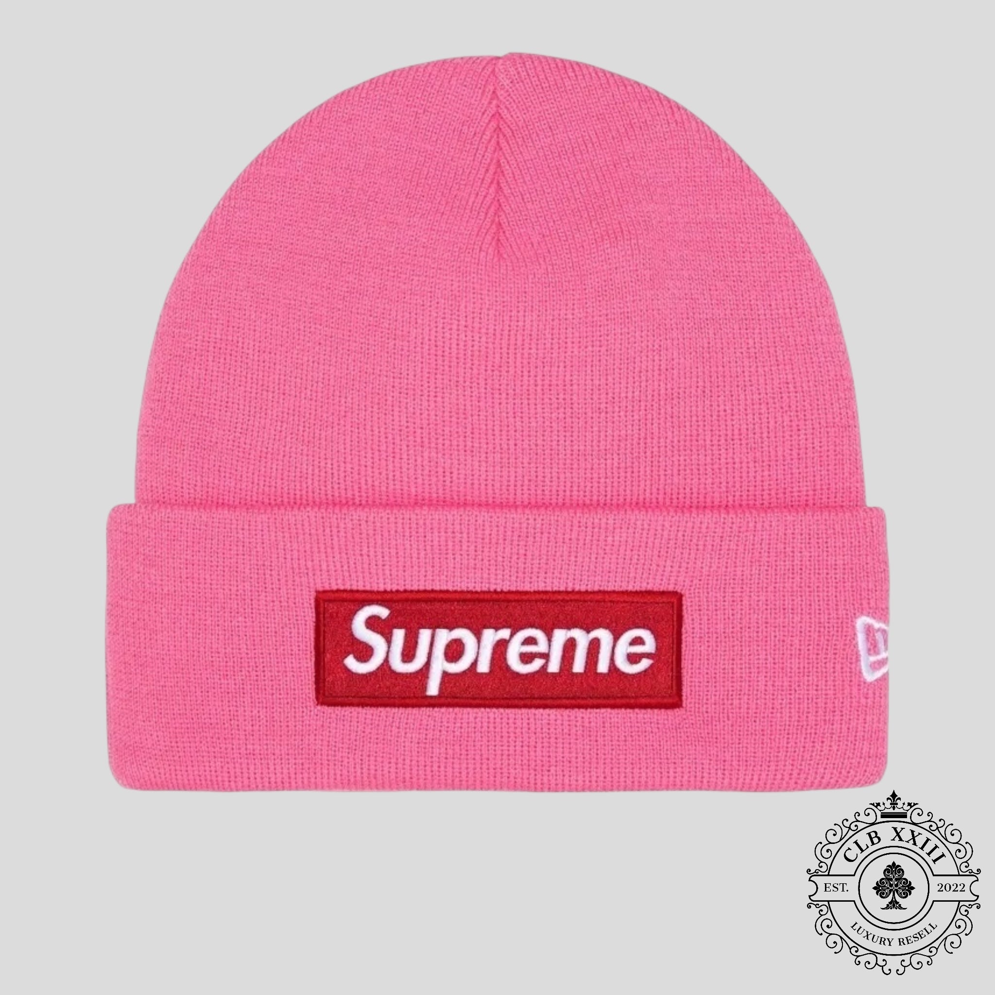 Supreme New Era Box Logo Beanie (FW25) in Magenta