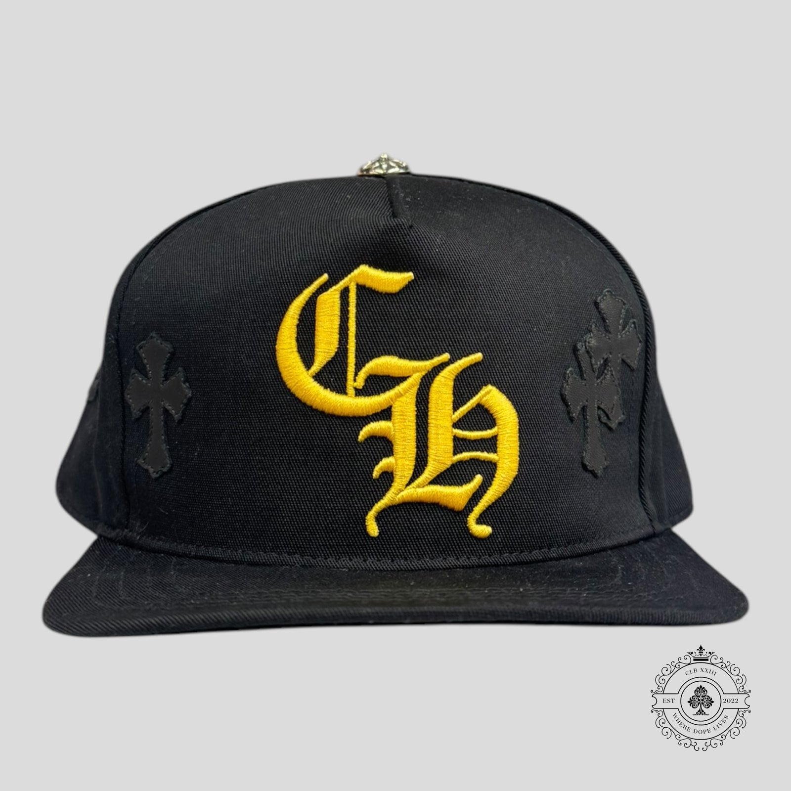 Chrome Hearts Leather Cross Patch Hat in Black / Gold