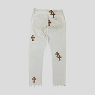 Chrome Hearts Leopard Cross Patch Jeans in White