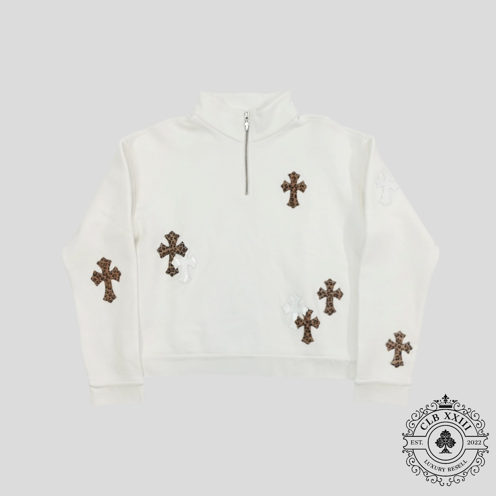 Chrome Hearts Leopard Patch Quarter Zip in White