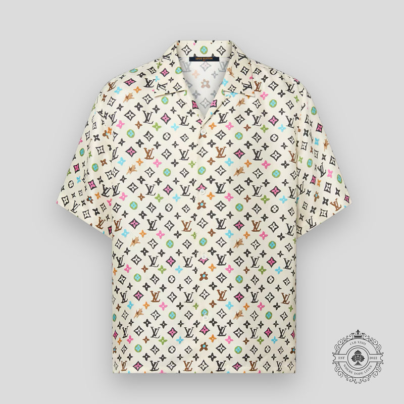 Louis Vuitton Monogram Craggy Printed Short-Sleeved Silk Shirt in Beige