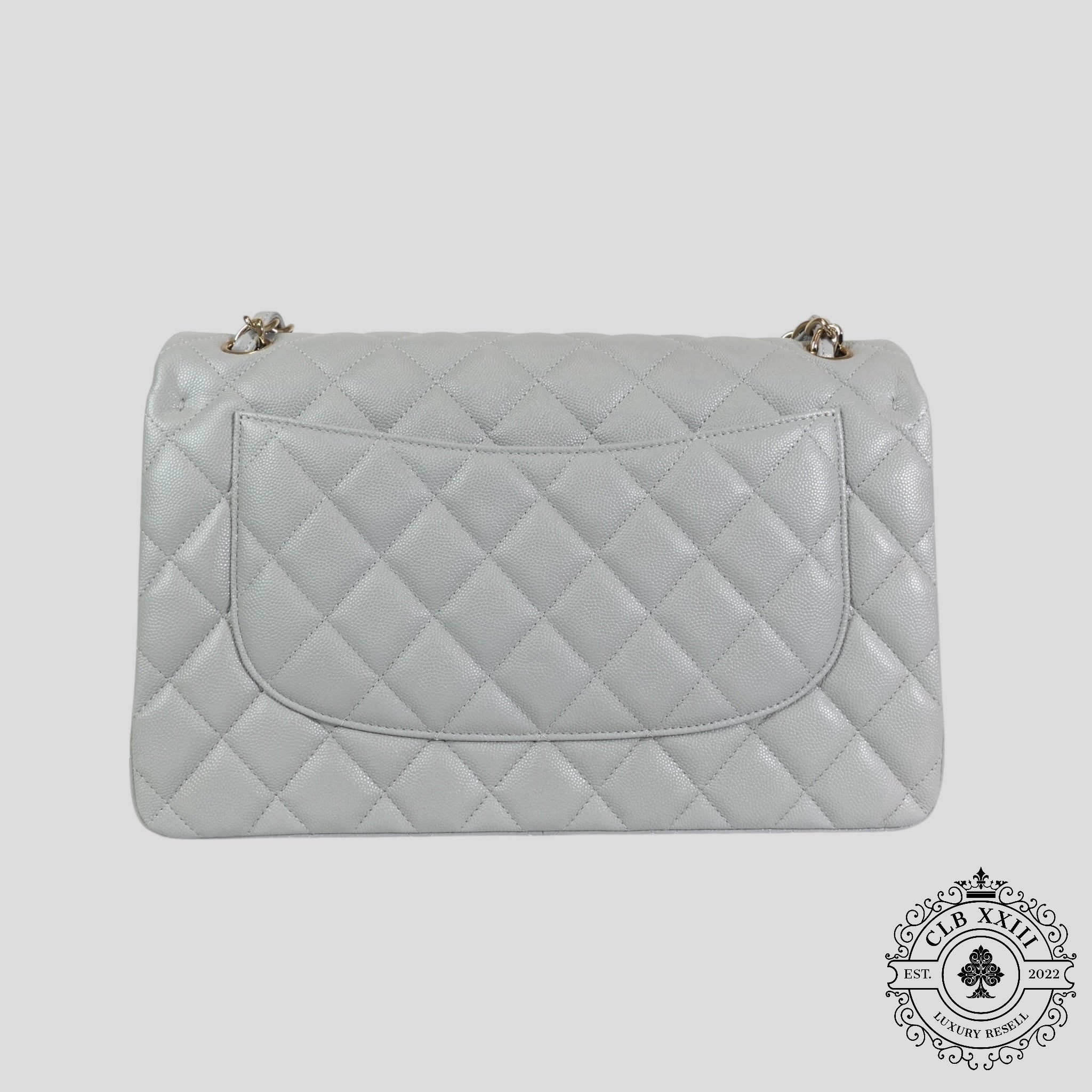 Chanel Caviar Leather Jumbo Quilted Flap Bag in Grey