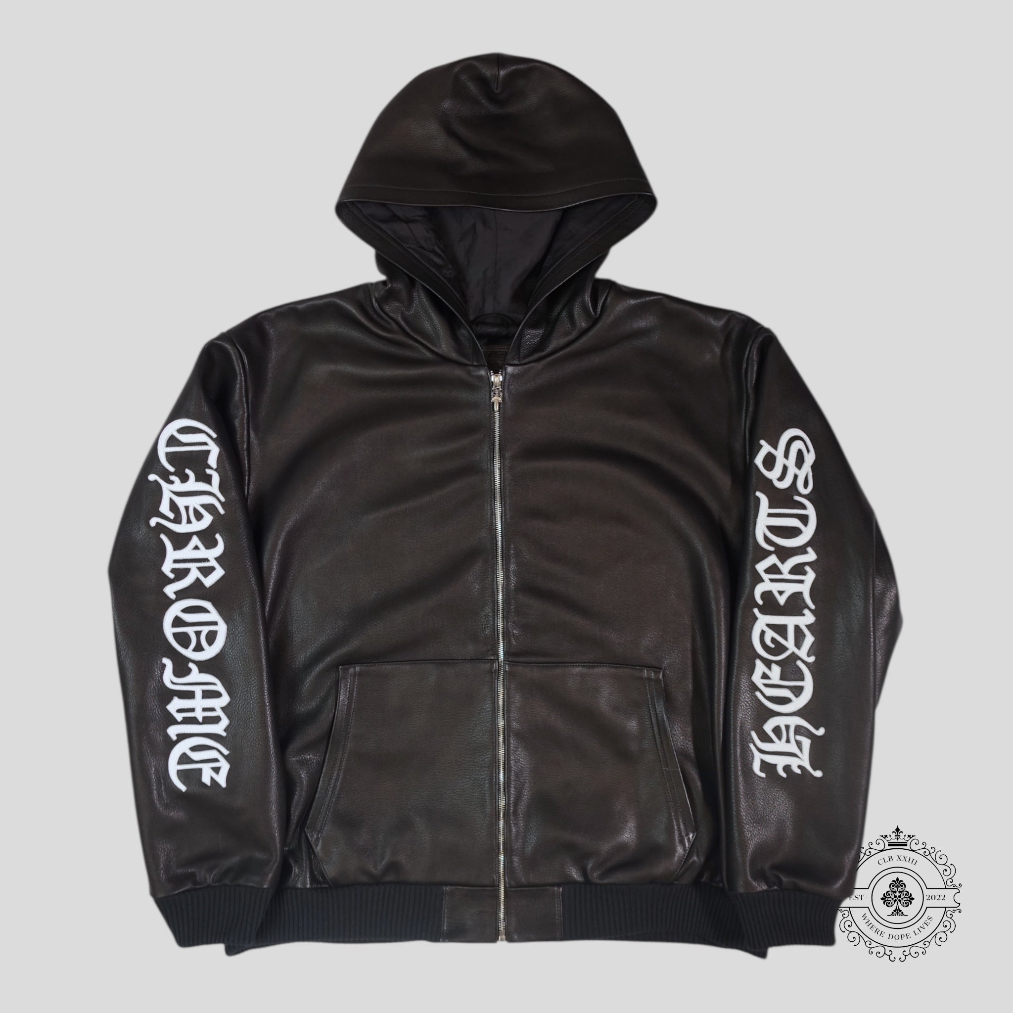 Chrome Hearts Leather Zip Up Hoodie in Black