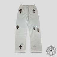 Chrome Hearts Leopard Cross Patch Sweatpants in White