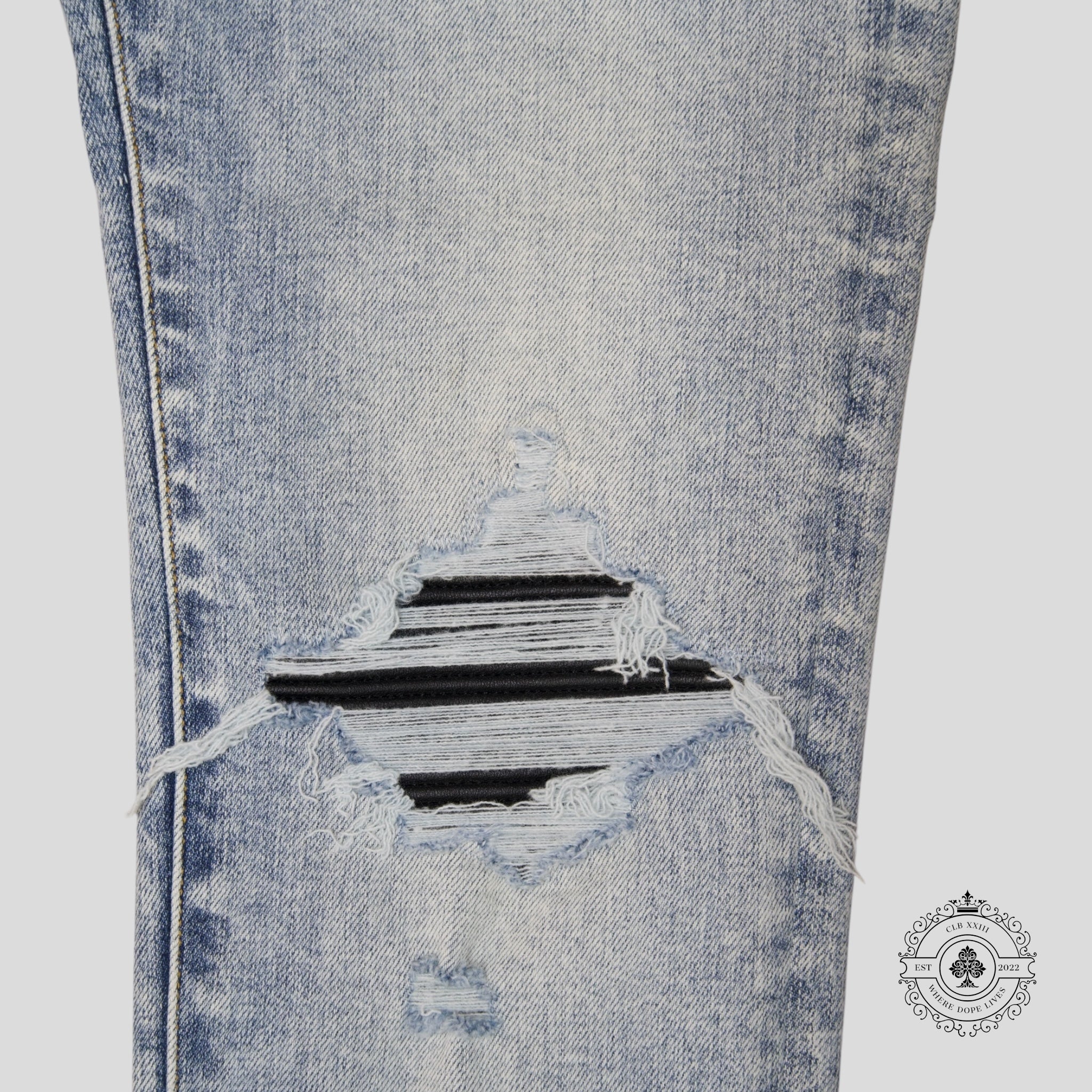 Amiri MX1 Leather Patch Jeans in Stone Indigo
