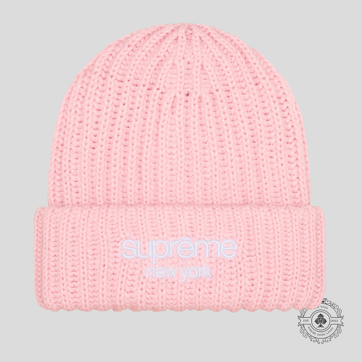 Supreme Classic Logo Chunky Ribbed Beanie in Pink