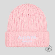 Supreme Classic Logo Chunky Ribbed Beanie in Pink