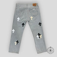 Chrome Hearts White / Cream Cross Patch Jeans