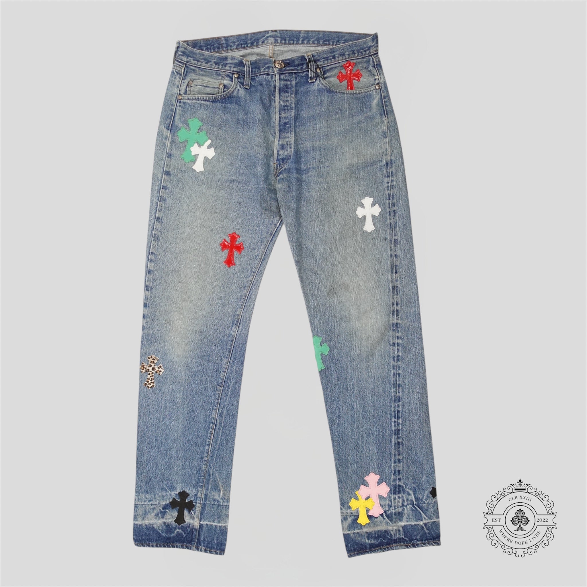 Chrome Hearts Multicolor Cross Patch Jeans