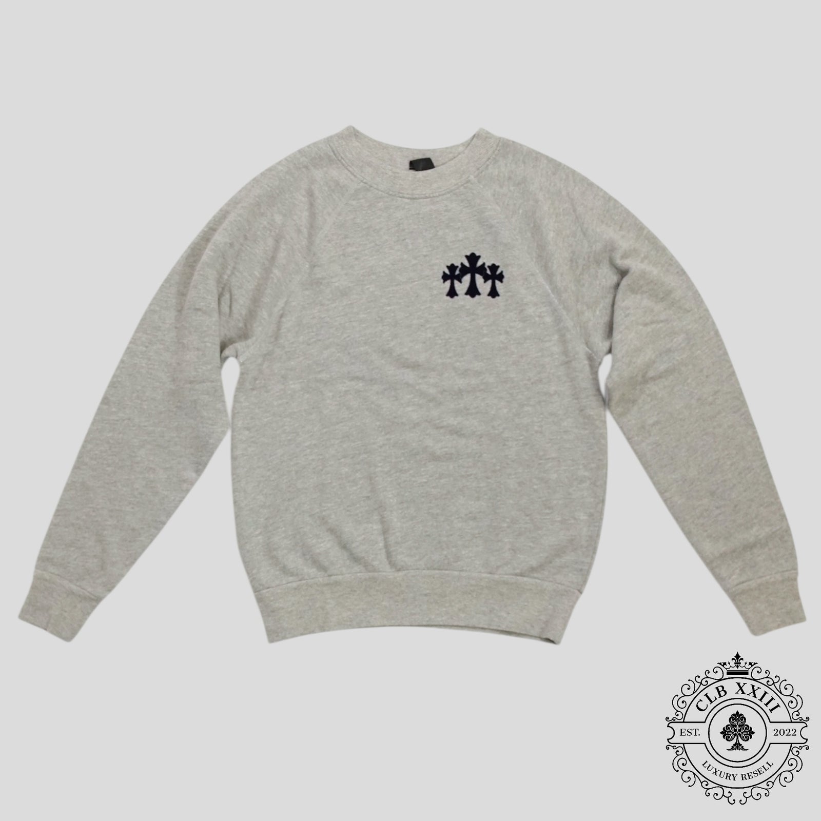 Chrome Hearts Women's Triple Cross CH Flocked Crewneck in Grey