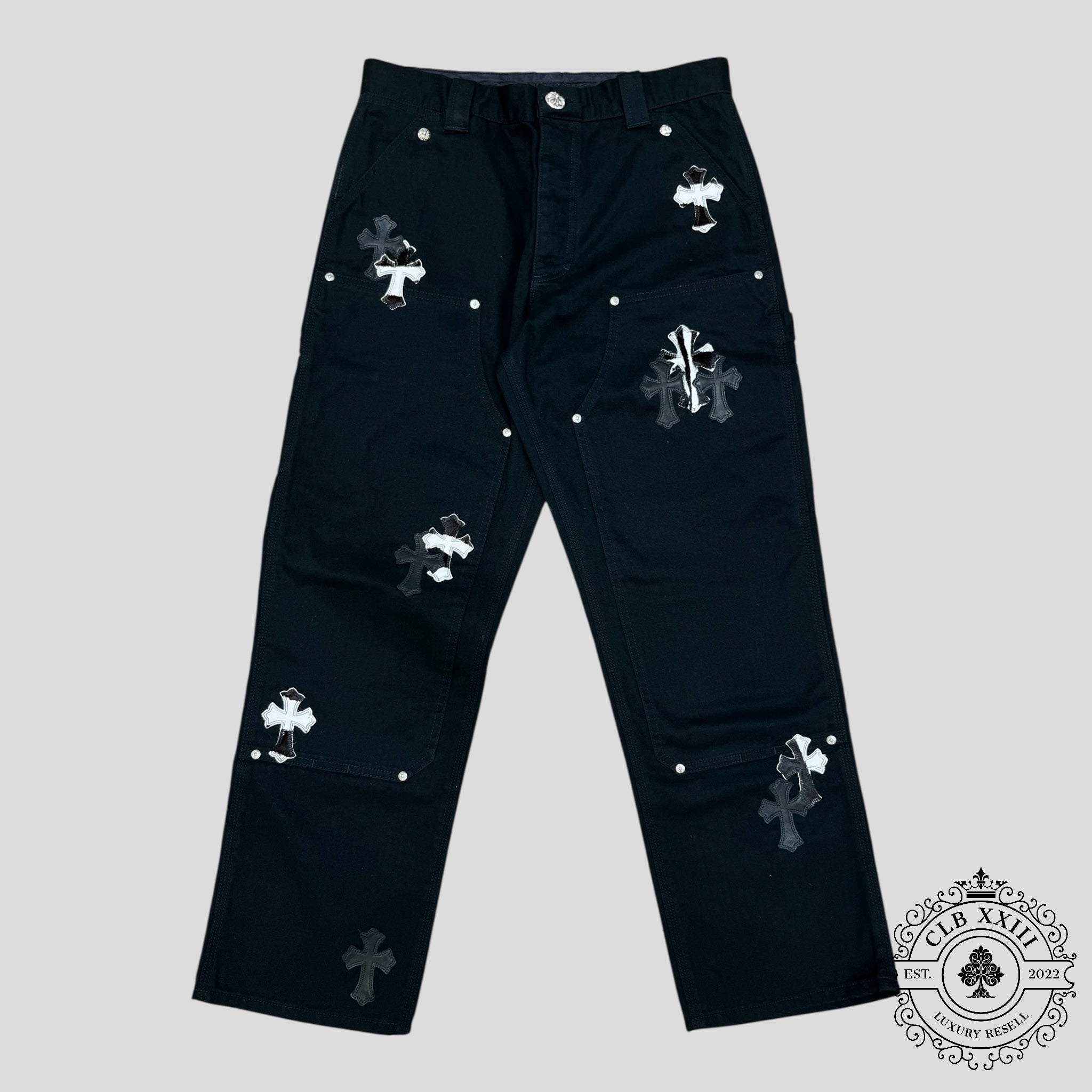 Chrome Hearts Cross Patch Double Knee Carpenter Pants in Black/Zebra