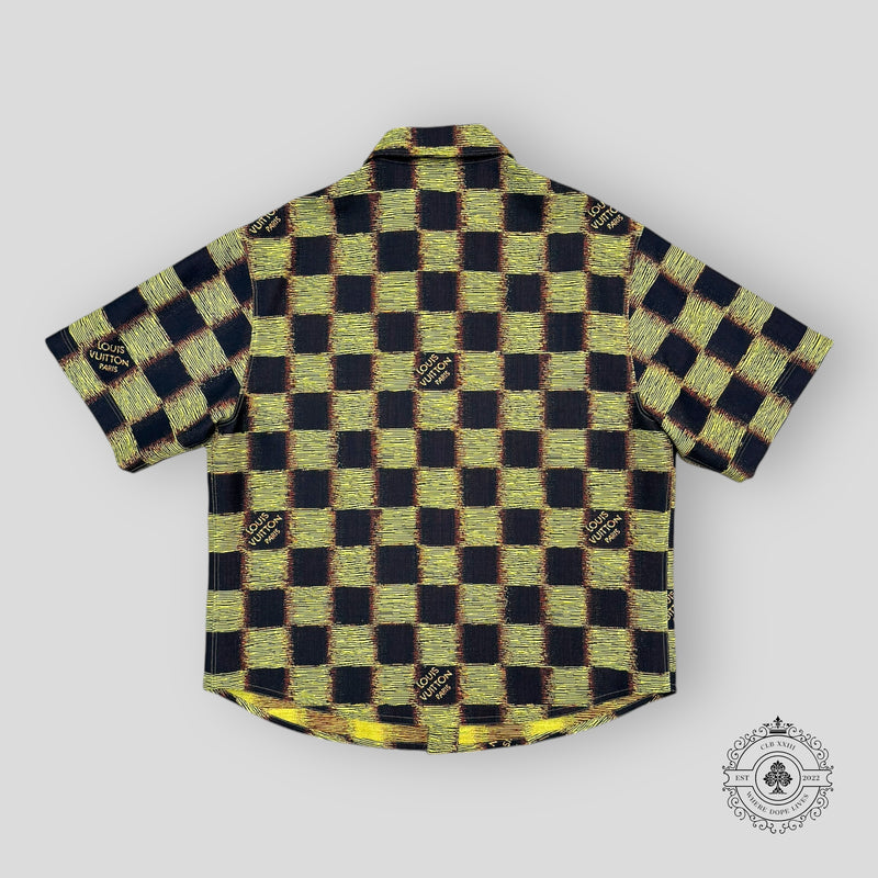 Louis Vuitton Short-Sleeved Damier Wool Shirt in Black/Yellow