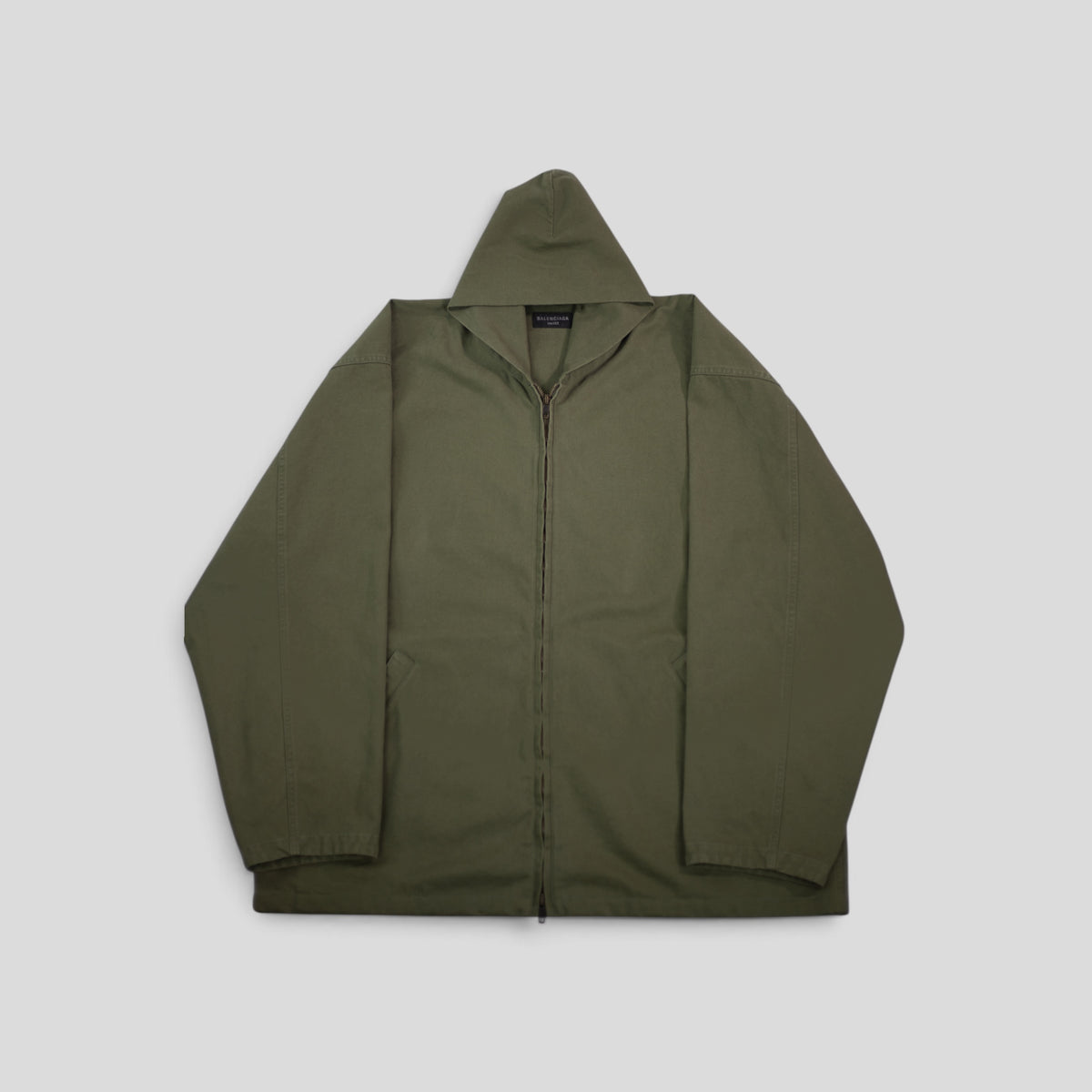 Balenciaga Hooded Zip Up in Khaki