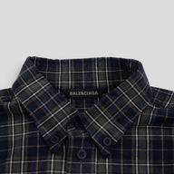Balenciaga Oversized Cotton Flannel Button Up in Blue/Green