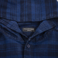 Balenciaga Plaid Hooded Button Up in Blue