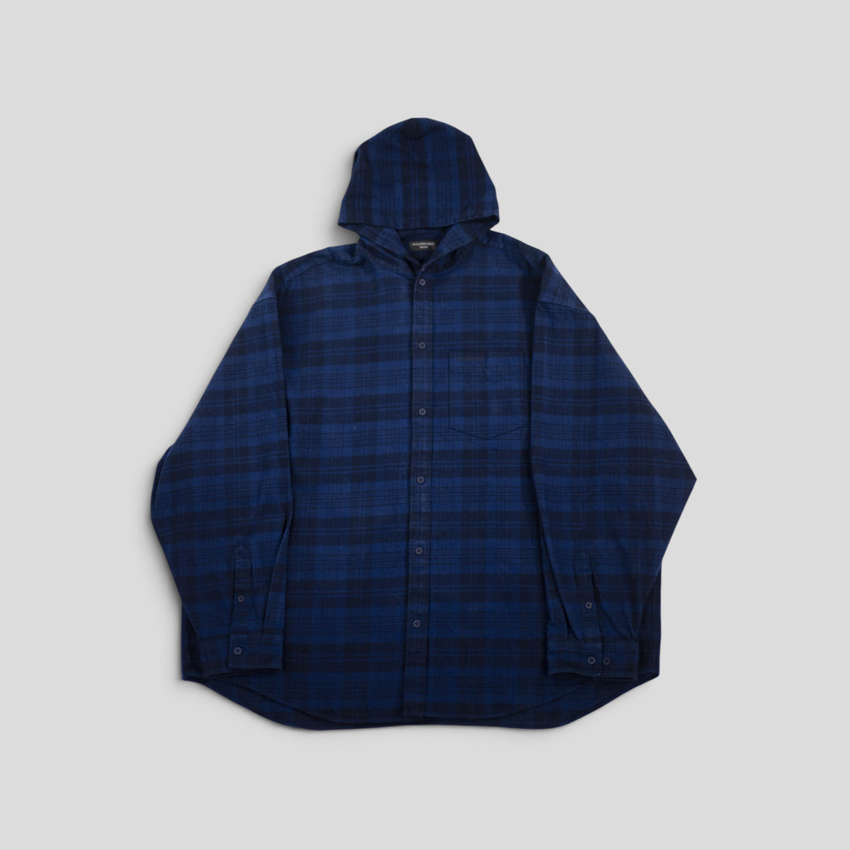 Balenciaga Plaid Hooded Button Up in Blue
