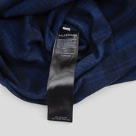 Balenciaga Plaid Hooded Button Up in Blue