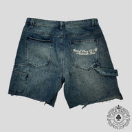 Blind Love Double Knee Denim Shorts in Medium Wash
