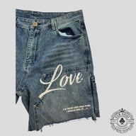 Blind Love Double Knee Denim Shorts in Medium Wash
