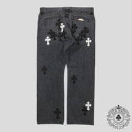 Chrome Heart Fleur Knee Denim in Black/White