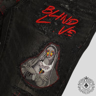 Blind Love Missionary Sex Mary Leather Patchwork Denim