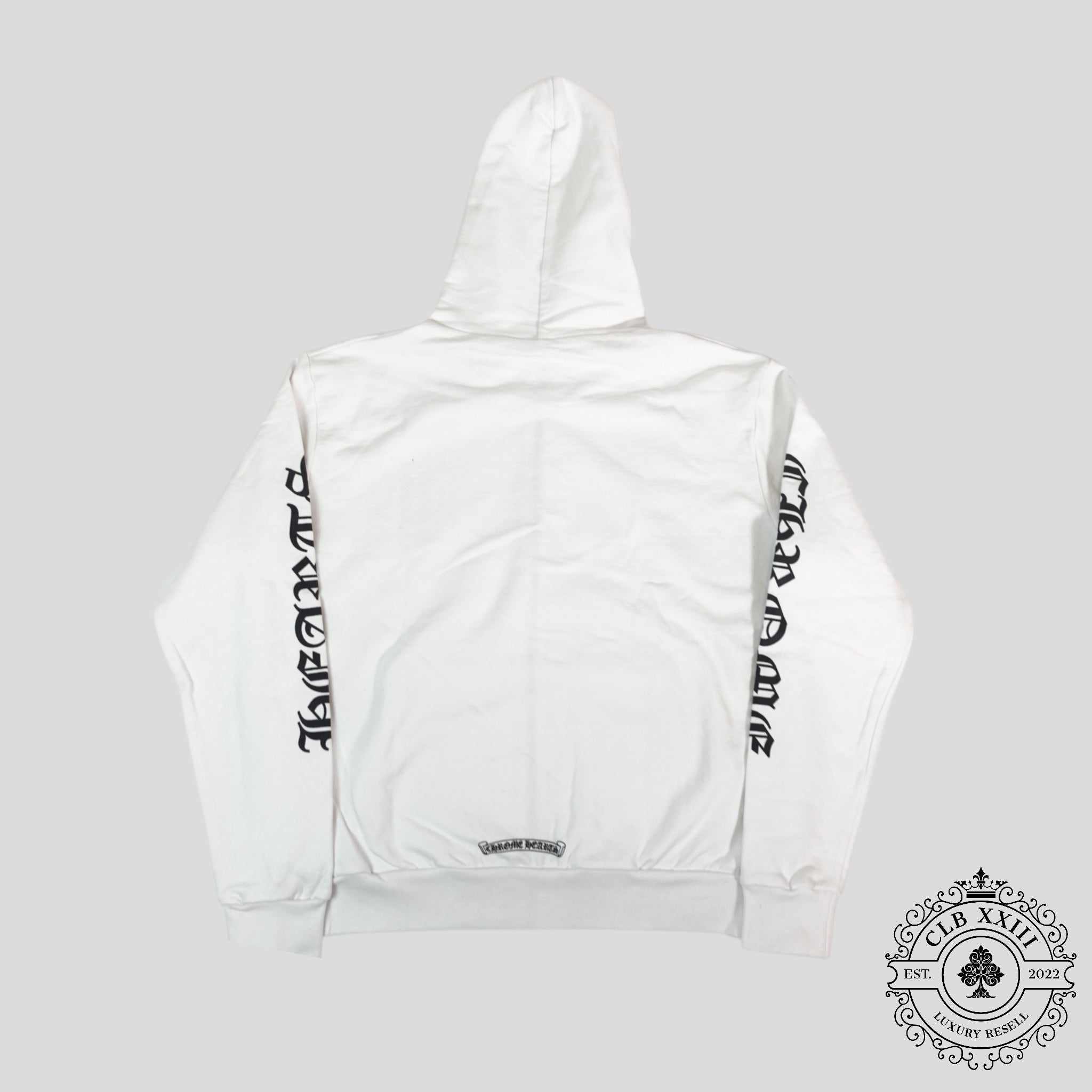 Chrome Hearts Vertical Logo Zip Up Hoodie in White