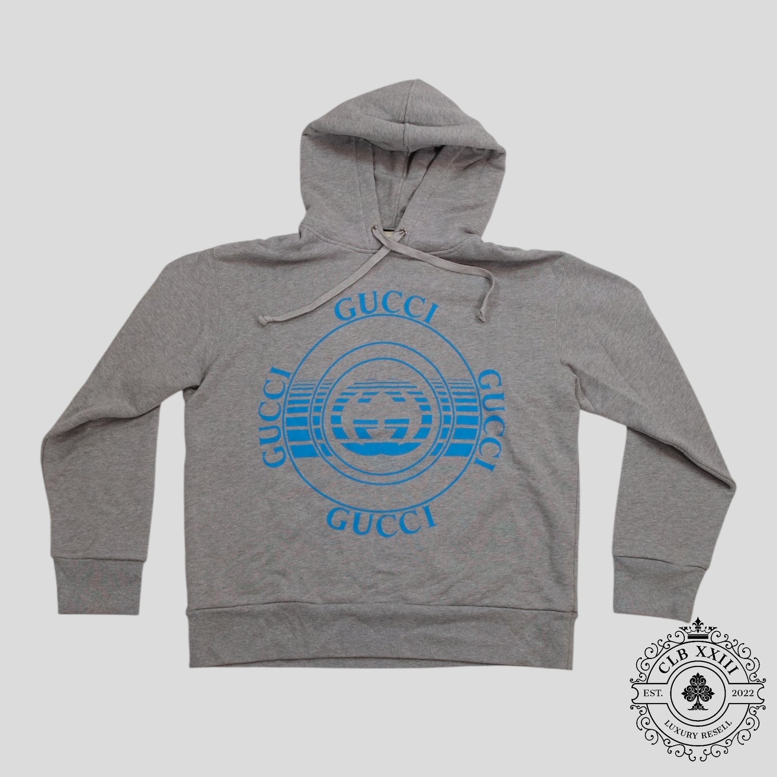 Gucci Record Print Pullover Hoodie in Grey