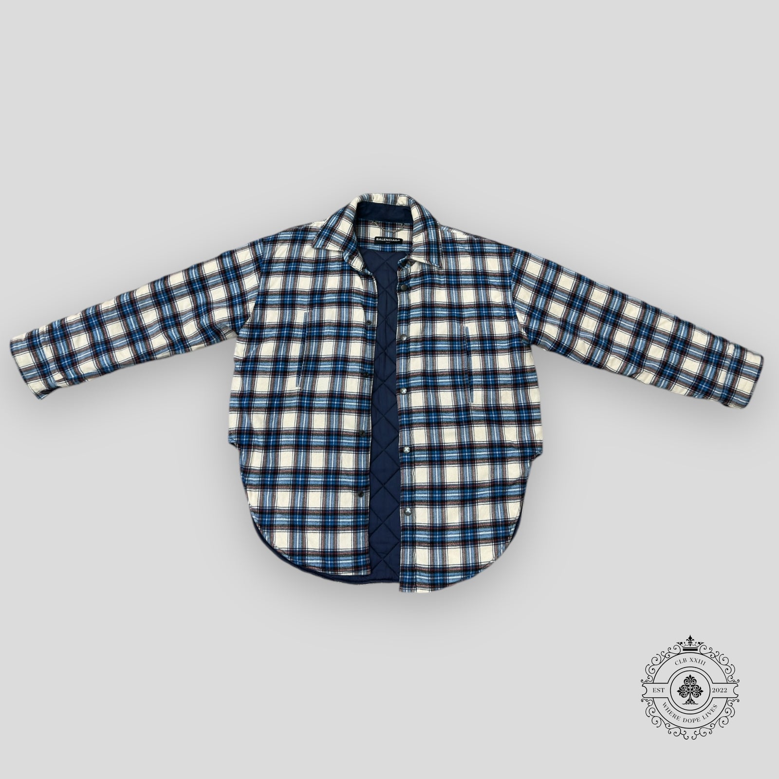 Balenciaga Padded Flannel Jacket in Blue